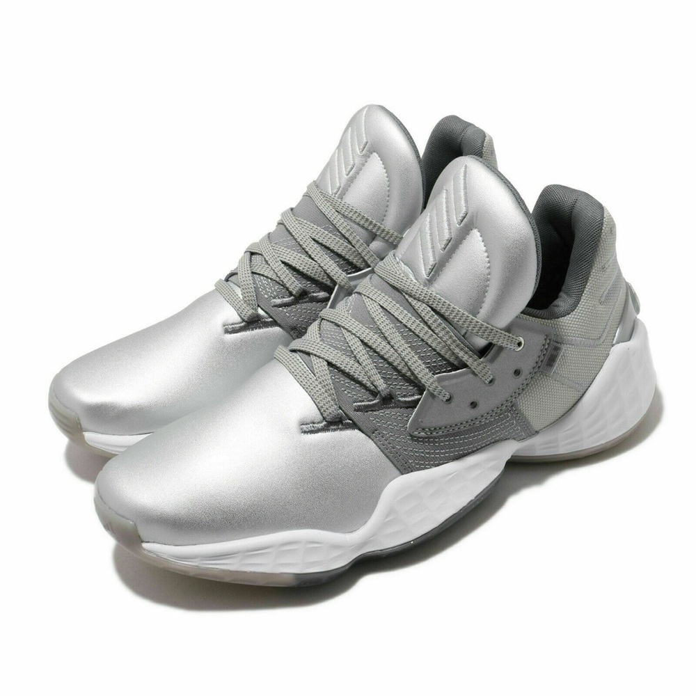 Adidas James Harden Vol. 4 Silver Metallic Grey Mens Shoes Sz 8.5 FW9482